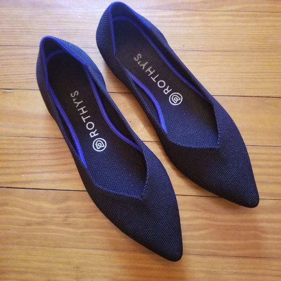 Rothys 9 Black THE POINT Flats Shoes Washable Knit Slip On Loafers - Picture 8 of 9